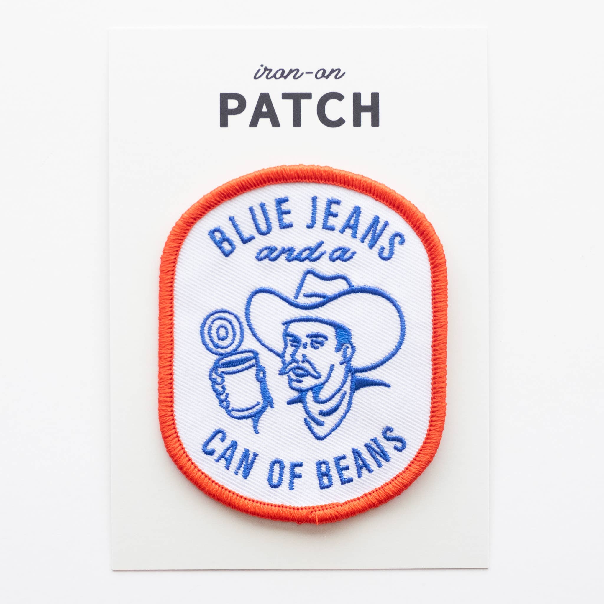 Blue Jeans and a Can of Beans Embroidered Iron on Patch: Yes