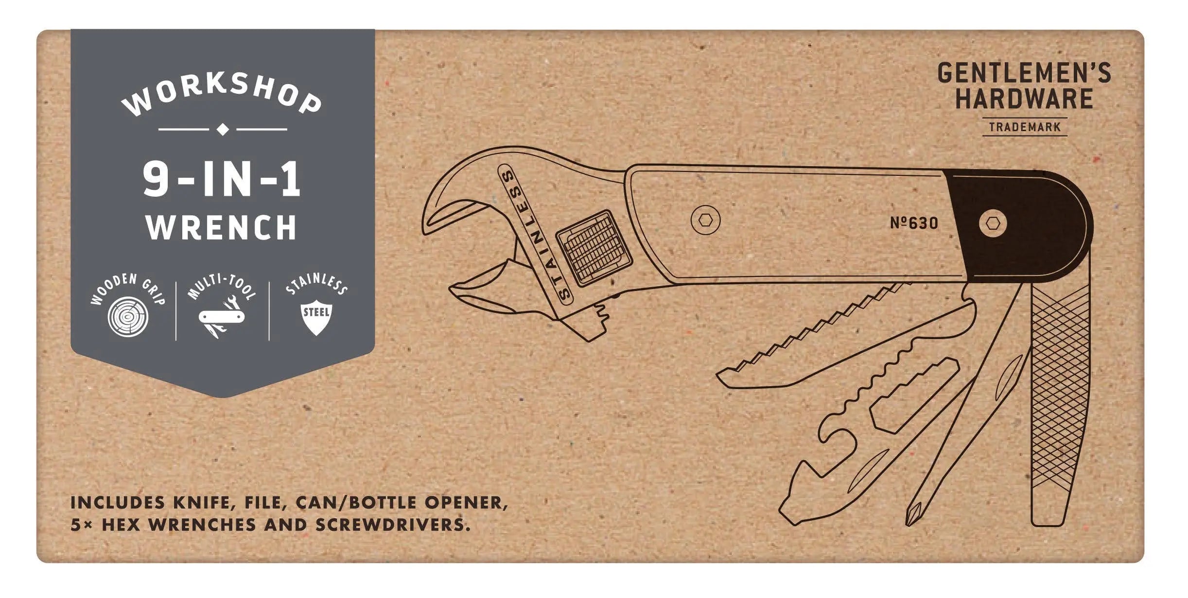 Wrench Multi-Tool, Wood Gentlemen's Hardware