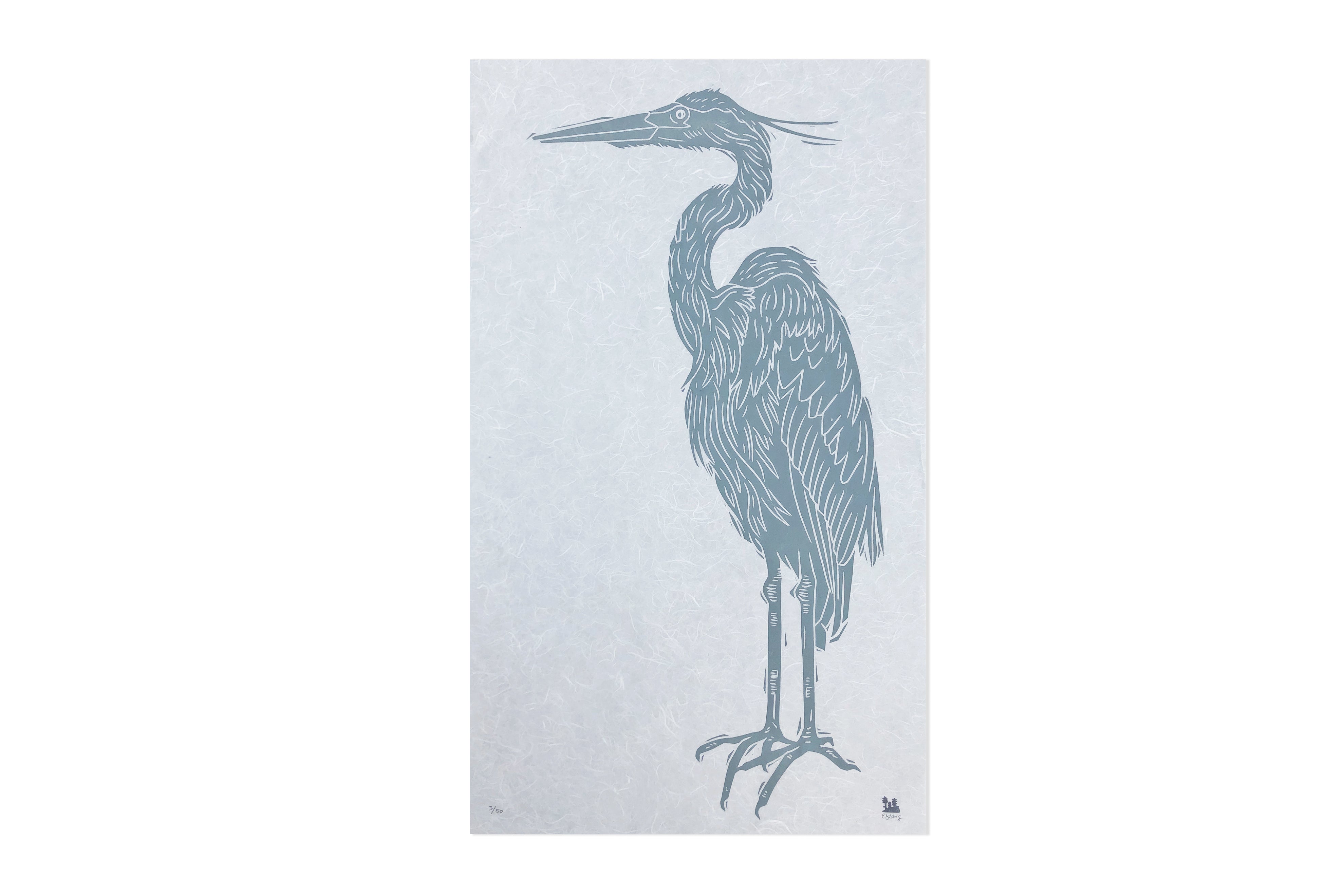 Heron Woodblock Print